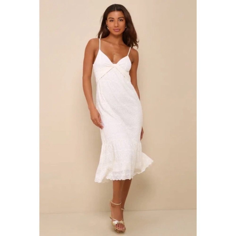 NWT Lulu's Soft Sunshine Ivory Lace Twist-Front Sleeveless Midi Dress Sz XS